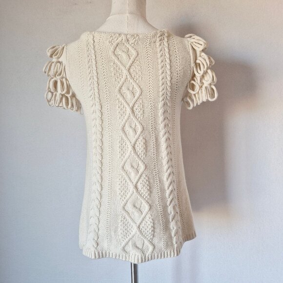 HWR by Anthropologie Looped Epaulet Cable Knit Short Sleeve Sweater Cream - Picture 6 of 12